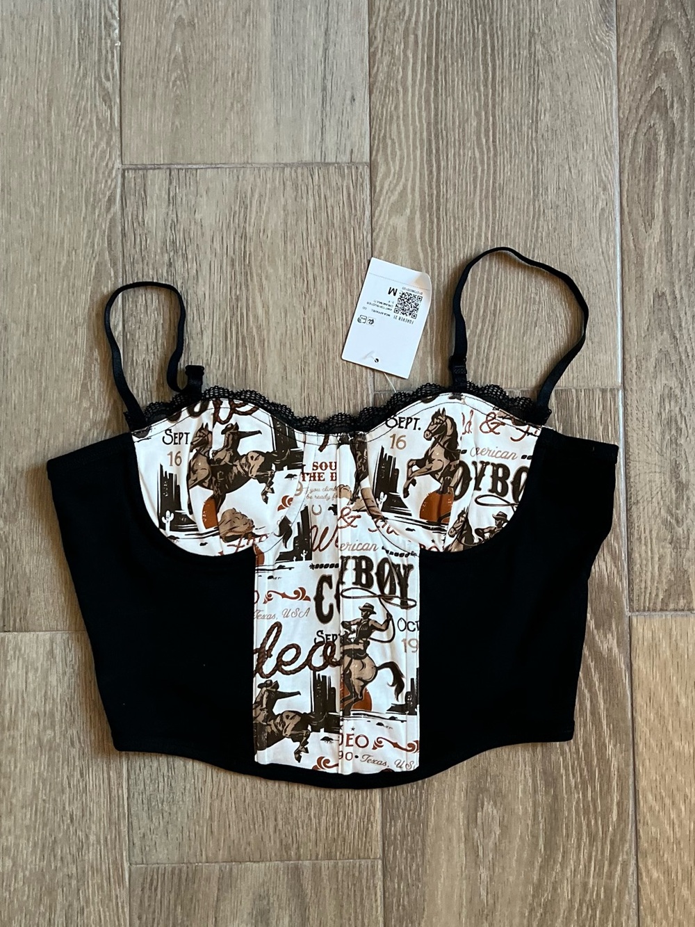 Cowboy Print Bustier Crop Tank Top NWT